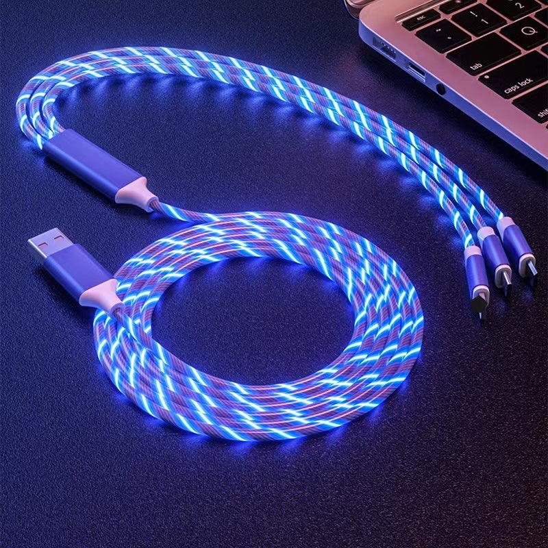 Car USB charging cable light, car decoration light, LED light-emitting cable light, ultra-high brightness, three-in-one, 3-in-1, highly durable, flexible, fully waterproof, fast charging (three colors, mixed colors)