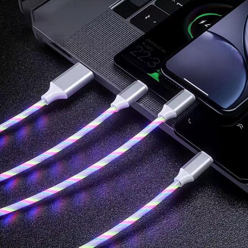 Car USB charging cable light, car decoration light, LED light-emitting cable light, ultra-high brightness, three-in-one, 3-in-1, highly durable, flexible, fully waterproof, fast charging (three colors, mixed colors)