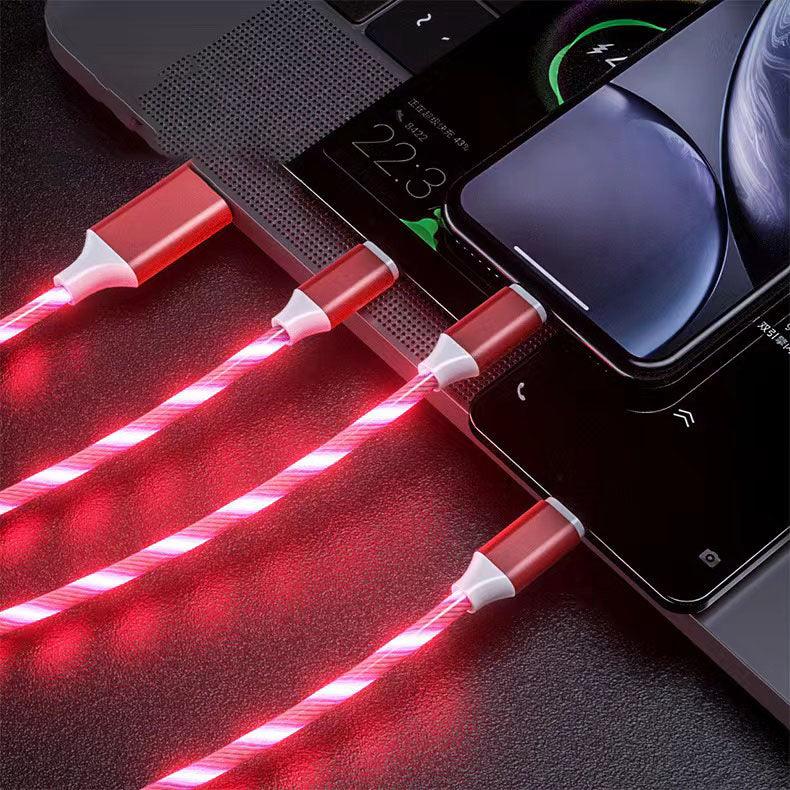 Car USB charging cable light, car decoration light, LED light-emitting cable light, ultra-high brightness, three-in-one, 3-in-1, highly durable, flexible, fully waterproof, fast charging (three colors, mixed colors)