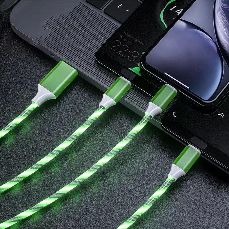 Car USB charging cable light, car decoration light, LED light-emitting cable light, ultra-high brightness, three-in-one, 3-in-1, highly durable, flexible, fully waterproof, fast charging (three colors, mixed colors)