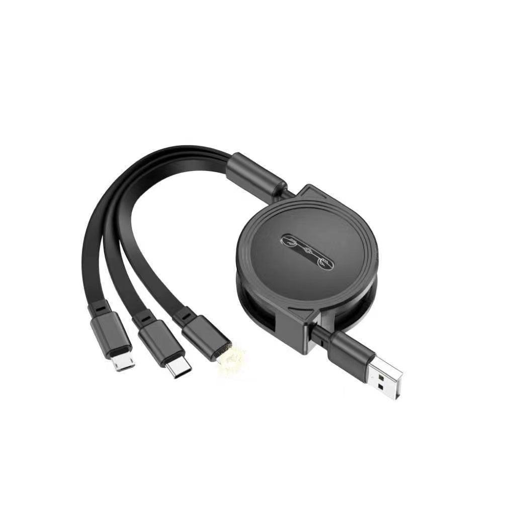 最新バージョン ライトニングケーブル 巻き取り 七色選択 1.2m 延長コード 五段階調節 iPhone/Micro USB/Type-C 対応 iPhone 3A急速充電 高速データ転送 & Android Micro USB Type-C 同時給電可