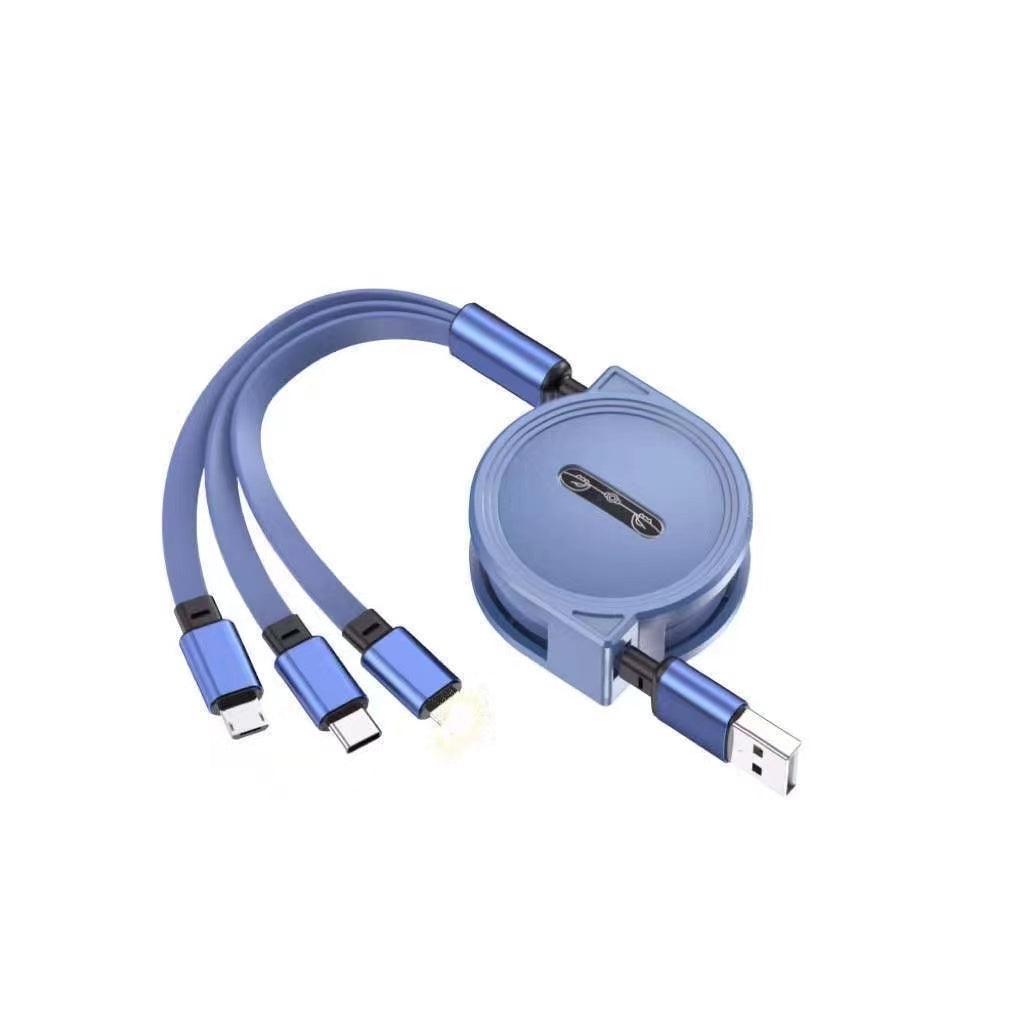 最新バージョン ライトニングケーブル 巻き取り 七色選択 1.2m 延長コード 五段階調節 iPhone/Micro USB/Type-C 対応 iPhone 3A急速充電 高速データ転送 & Android Micro USB Type-C 同時給電可