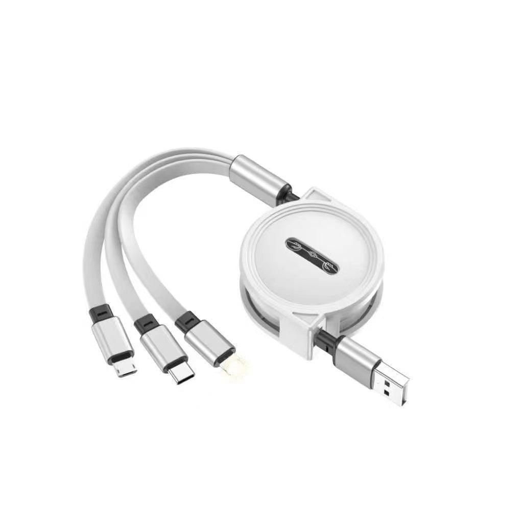 最新バージョン ライトニングケーブル 巻き取り 七色選択 1.2m 延長コード 五段階調節 iPhone/Micro USB/Type-C 対応 iPhone 3A急速充電 高速データ転送 & Android Micro USB Type-C 同時給電可