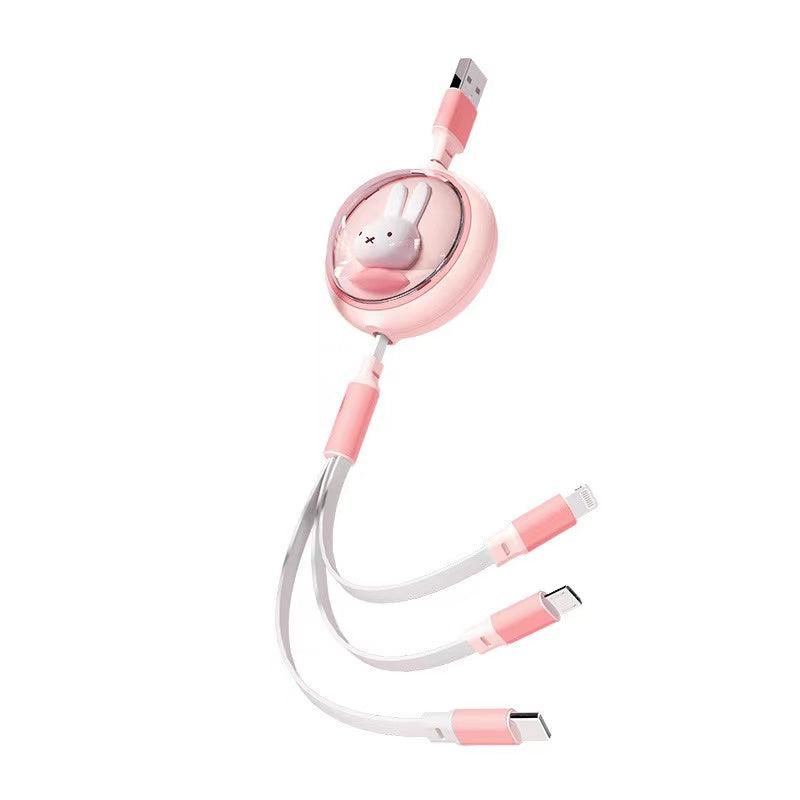 Miffy 3 in 1 USB multi-charging cable | Retractable, fast charging, Lightning/Micro USB/Type-C, cute Miffy, smart chip