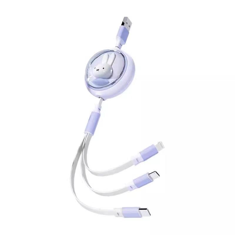 Miffy 3 in 1 USB multi-charging cable | Retractable, fast charging, Lightning/Micro USB/Type-C, cute Miffy, smart chip