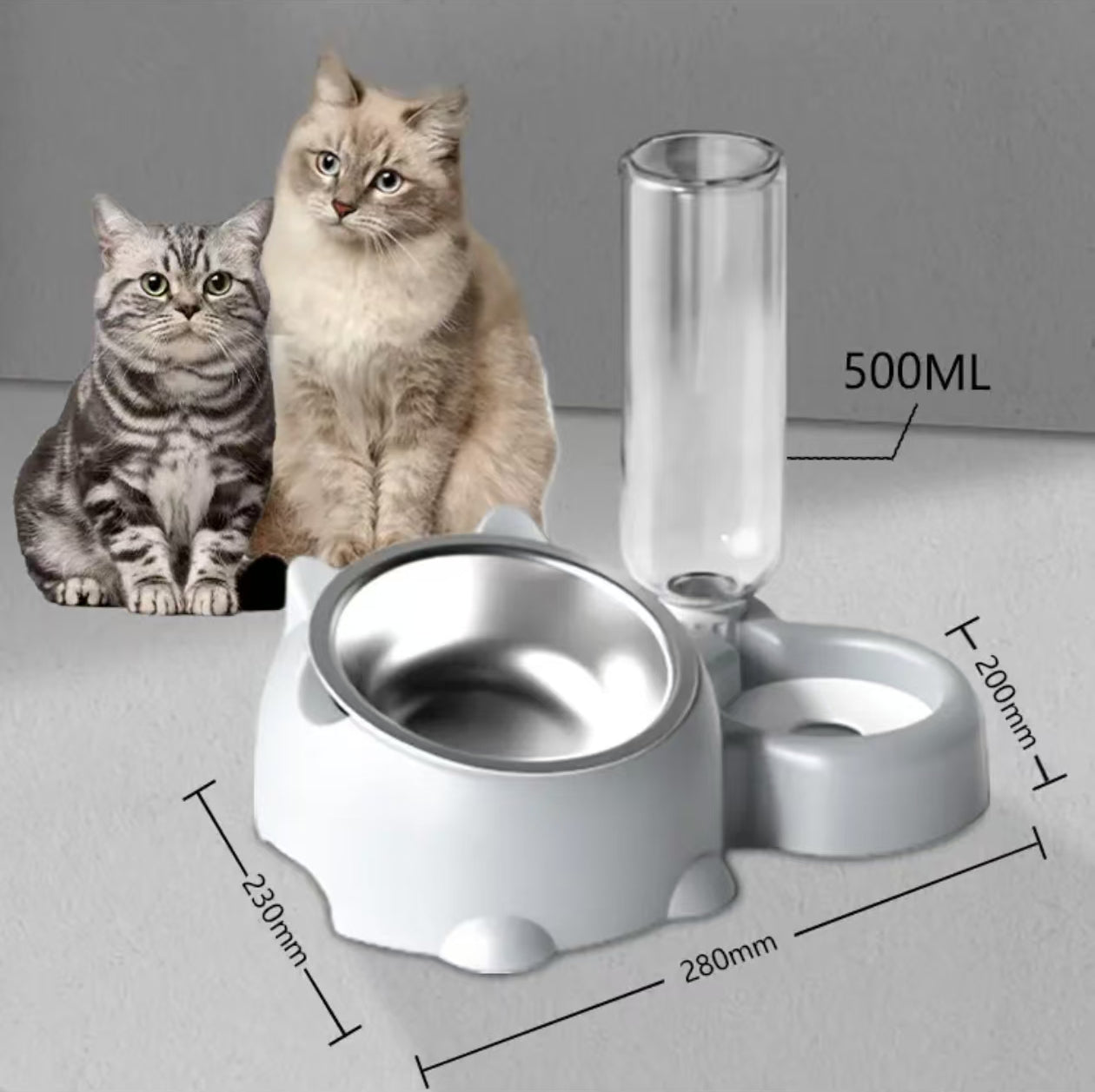 ステンレス猫用ダブルボウル | 自動給水器付き犬用ボウル、ペット用食器