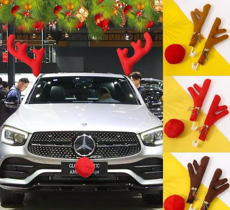 Christmas car reindeer decoration set | Reindeer antlers + red nose | Christmas decorations for your car | Stylish and cute budget car accessories!