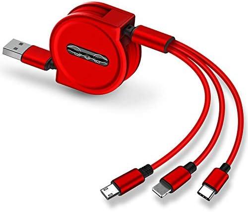 最新バージョン ライトニングケーブル 巻き取り 七色選択 1.2m 延長コード 五段階調節 iPhone/Micro USB/Type-C 対応 iPhone 3A急速充電 高速データ転送 & Android Micro USB Type-C 同時給電可