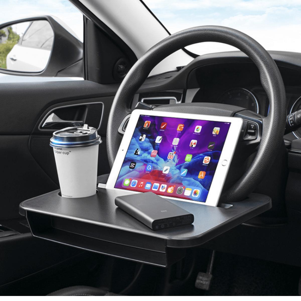 Popular car goods: Car accessories, driver's seat steering wheel table & space-saving storage 2 in 1 | Eating and working on the PC in the car is surprisingly efficient!