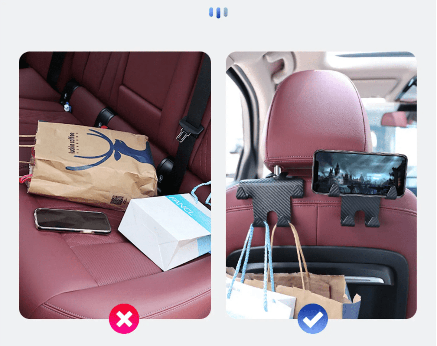 Car seat hooks, headrest hooks, 2 pieces, for hanging luggage, umbrellas, and garbage bags