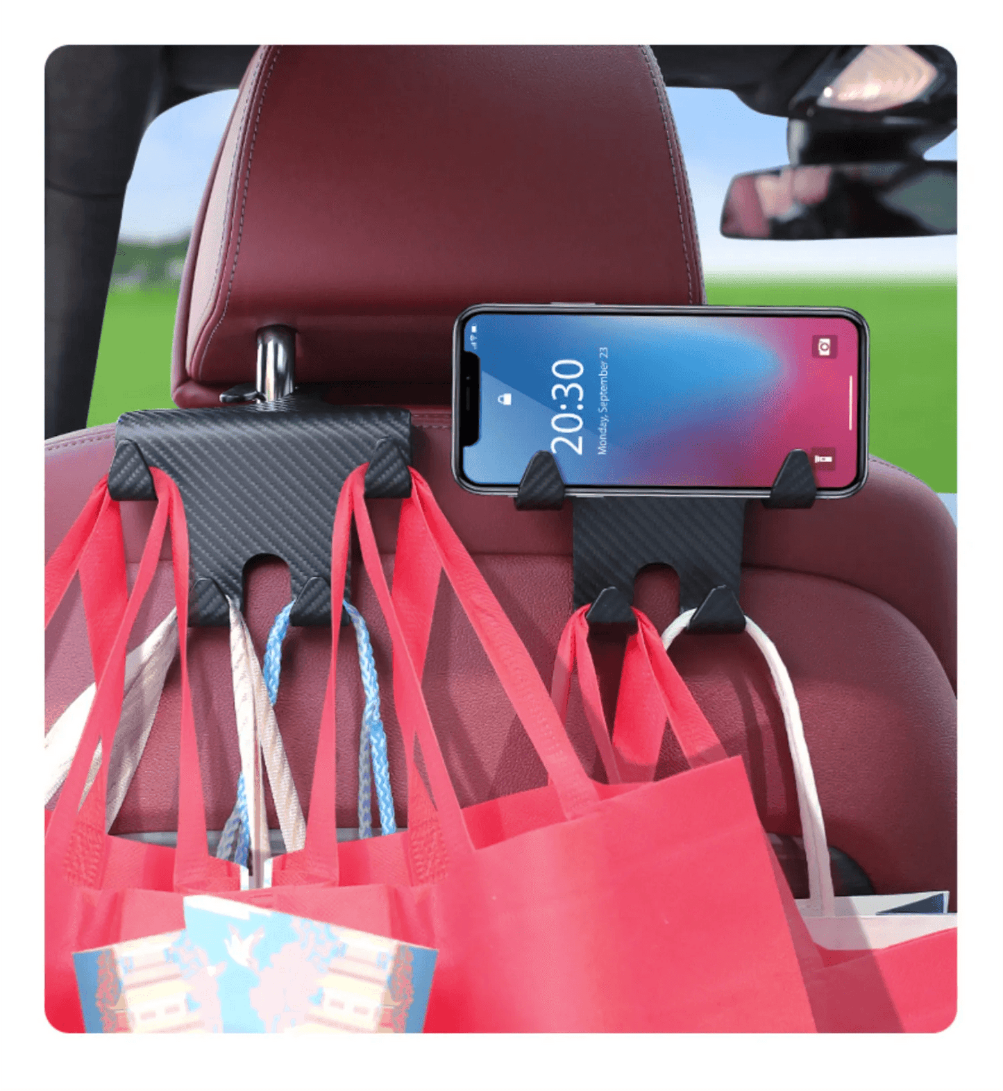 Car seat hooks, headrest hooks, 2 pieces, for hanging luggage, umbrellas, and garbage bags