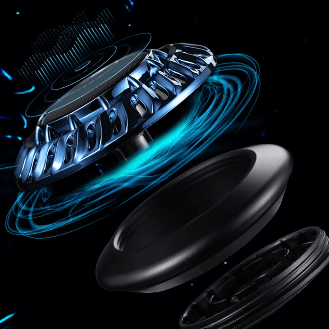 Car air freshener, solar rotating, quiet, comes with one individual scented ring, stand-alone air freshener