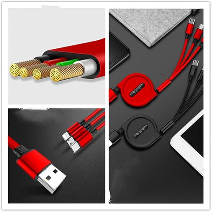 最新バージョン ライトニングケーブル 巻き取り 七色選択 1.2m 延長コード 五段階調節 iPhone/Micro USB/Type-C 対応 iPhone 3A急速充電 高速データ転送 & Android Micro USB Type-C 同時給電可