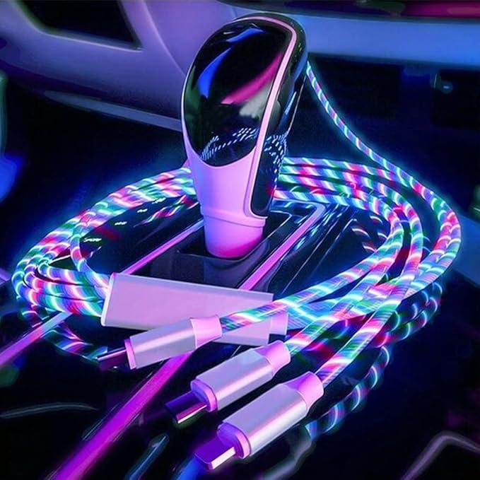 Car USB charging cable light, car decoration light, LED light-emitting cable light, ultra-high brightness, three-in-one, 3-in-1, highly durable, flexible, fully waterproof, fast charging (three colors, mixed colors)