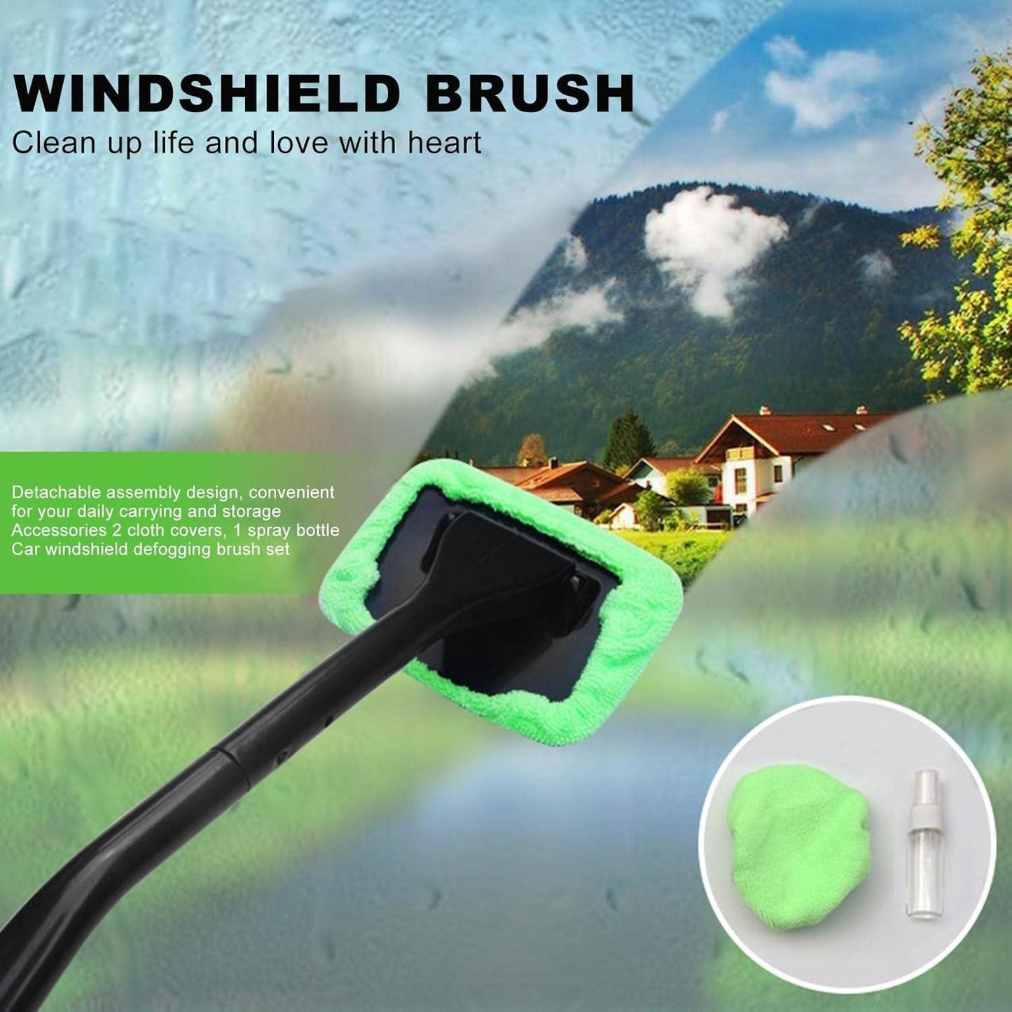 Car Window Cleaner Brush - Windshield Wiper Microfiber Brush Kit | Vehicle Window Anti-Fog Dust Removal Cleaning Brush Kit with Buckle Mounting