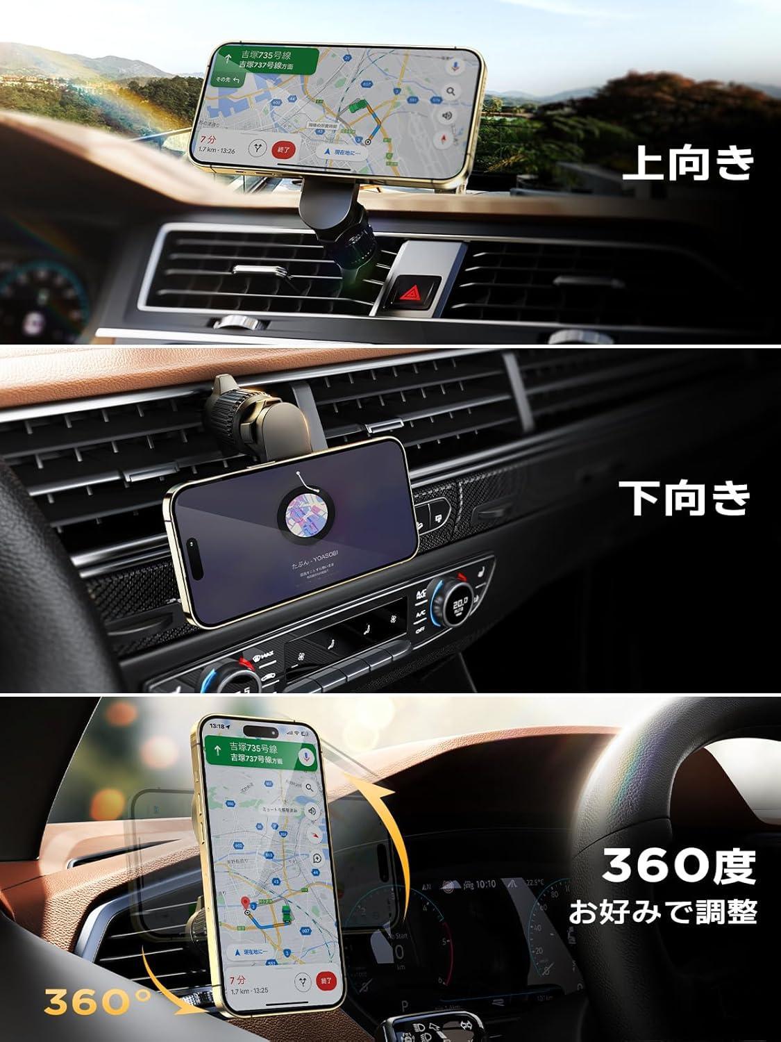 Smartphone holder for car, magnet, car smartphone stand, magsafe, car accessories, air outlet, 360° adjustment, compatible with many models and car models
