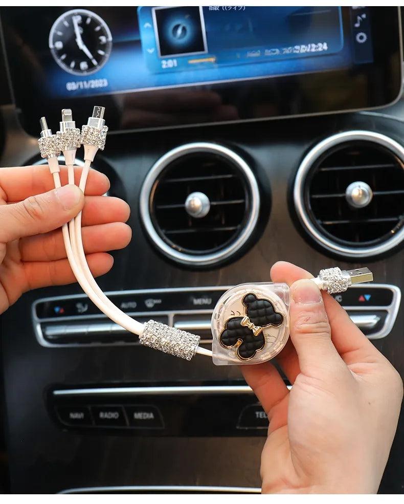 Multi-function car charging cable | 3-in-1, Android, Lightning, Type-C port, wide compatibility, convenient, multi-purpose