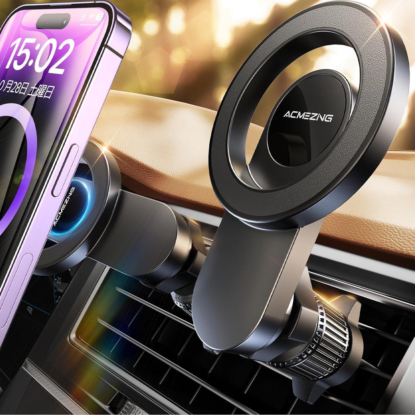 Smartphone holder for car, magnet, car smartphone stand, magsafe, car accessories, air outlet, 360° adjustment, compatible with many models and car models