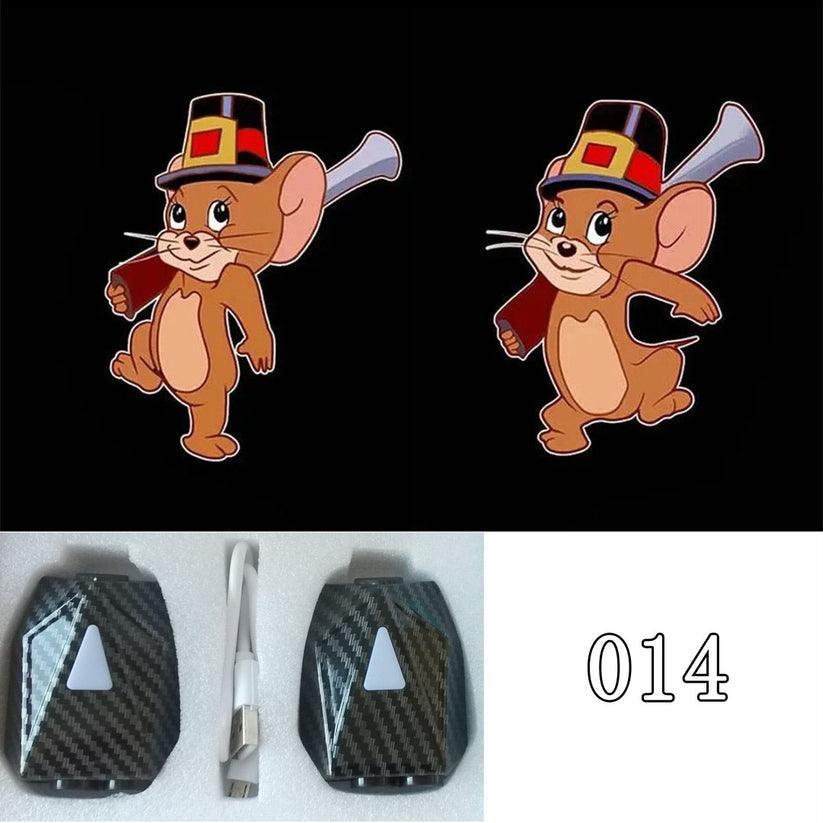 Car Welcome Light Cute Character Dynamic Projection Lamp Car Supplies 2 Pieces