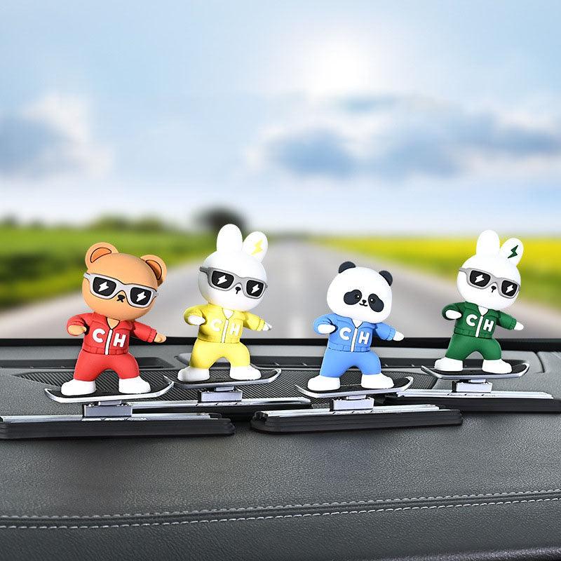 2024 new car-mounted new skateboard red panda figurine cartoon cute center control jacket screen decoration car supplies