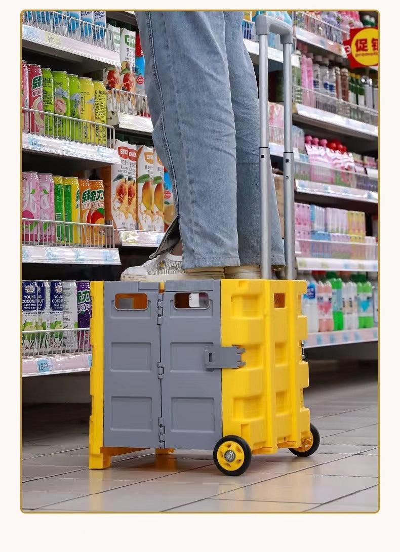 Car storage pole box two-wheeled vegetable purchase car folding storage box household cart rotating transport moving cart camper