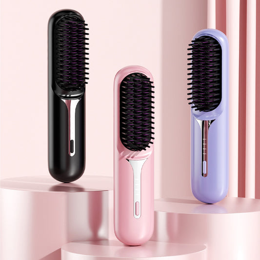 ポータブル電動ヘアブラシ｜簡単にサラサラ髪｜ピンク・黒・紫の3色