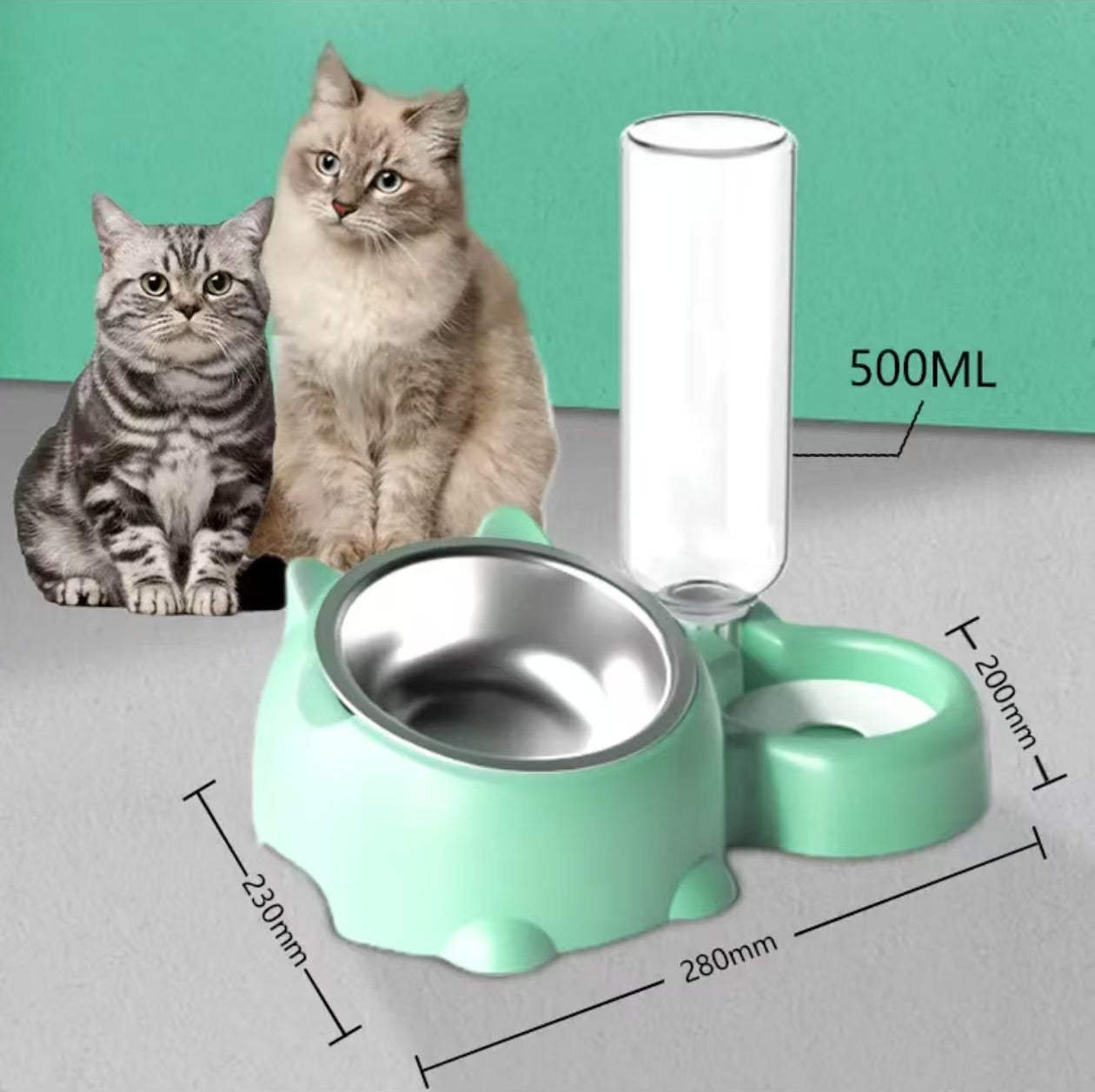 ステンレス猫用ダブルボウル | 自動給水器付き犬用ボウル、ペット用食器