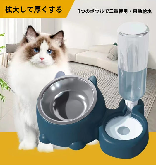 ステンレス猫用ダブルボウル | 自動給水器付き犬用ボウル、ペット用食器