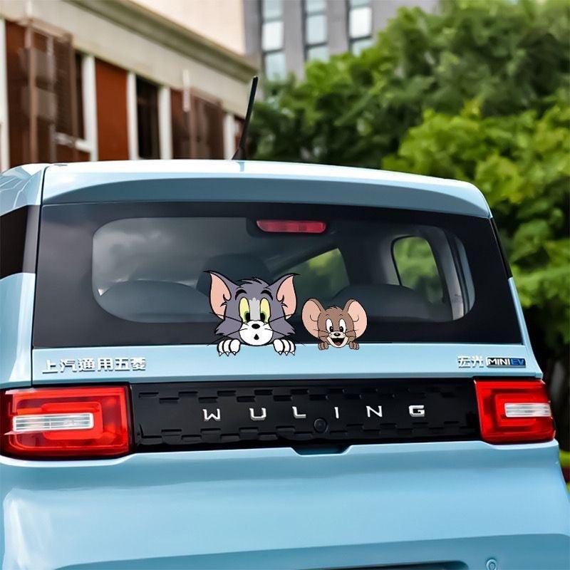 Car Stickers Cat and Mouse Tom Jerry Creative Car Tone Stickers Motorcycle Electric Body Glass Decoration Car Stickers